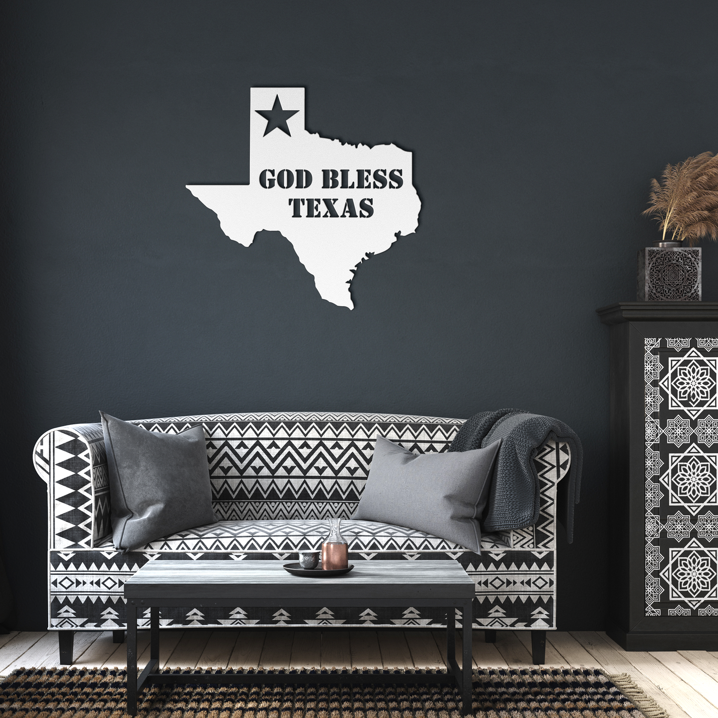 God_Bless_Texas_Metal_Sign_White_Dark_Living_Room_Mockup.png