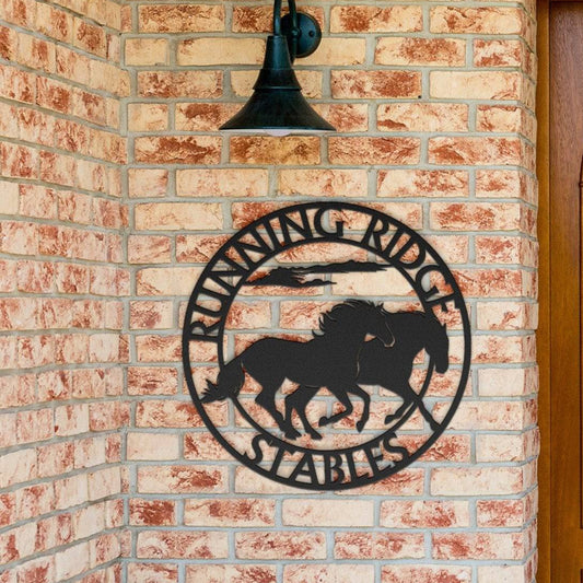 Running Horses Monogram Steel Sign - Kith and Kin Forever