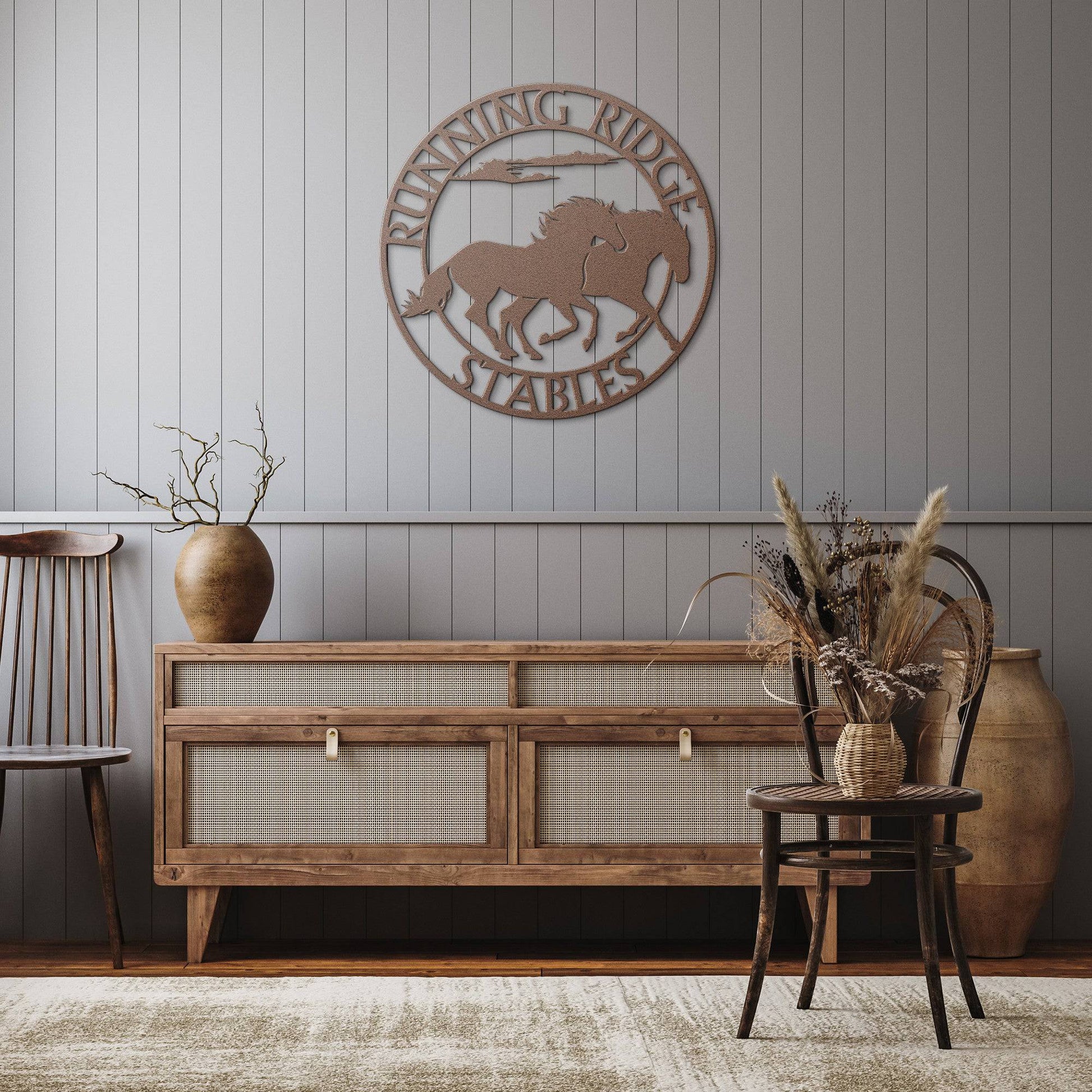 Running Horses Monogram Steel Sign - Kith and Kin Forever