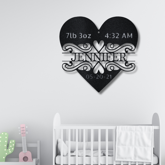 Newborn Heart Customized Monogram - Metal Wall Art