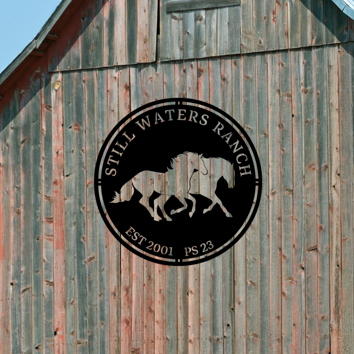 Running Horses Farm Metal Sign II EA