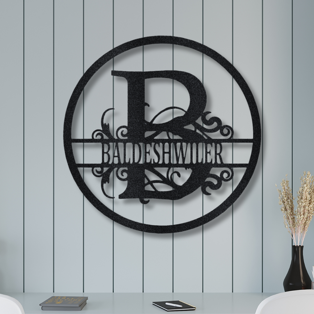 Split Circle Monogram - Front Door Decor - Wedding, Anniversary Gift, Steel Sign